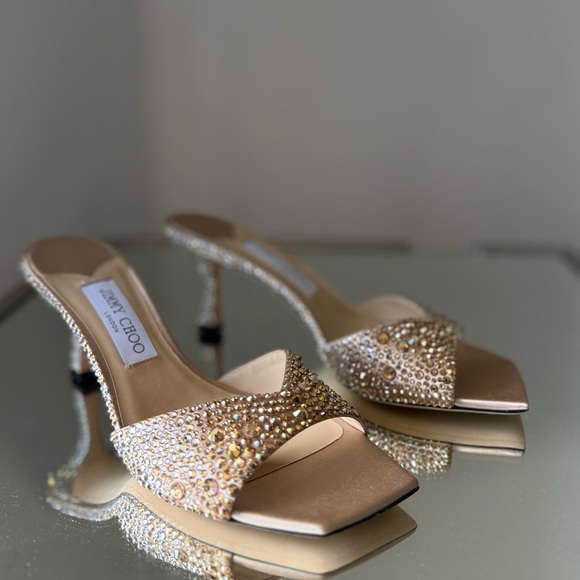 New Jimmy Choo Skye 70 Gold Satin Crystal Sandals $1,950 - Picture 6 of 14